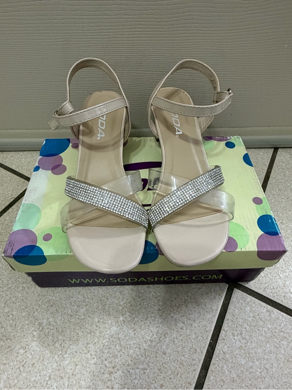 Soda Girl's Beige Rhinestone Ankle-Strap Sandals Size 2.5